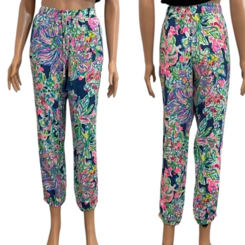 Lilly Pulitzer Exotic Escapades Piper Jogger Pants Blue Multicolor Size XL